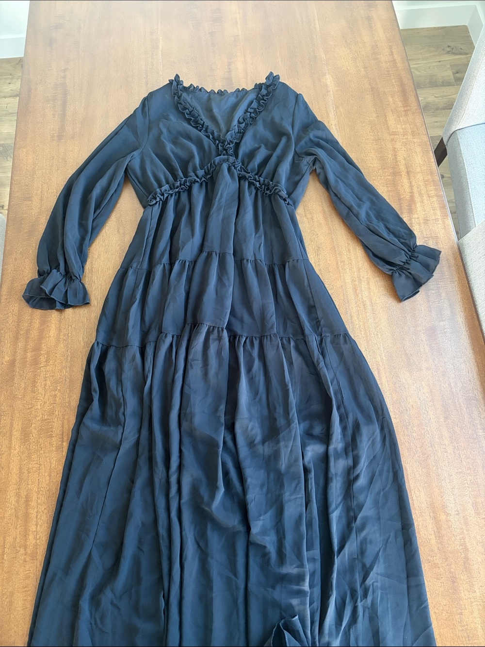 Long Black Ruffle Tiered Maxi Dress